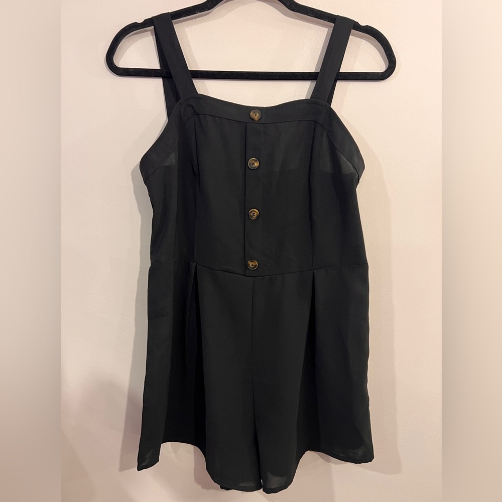 SHEIN Black Button-Front Romper